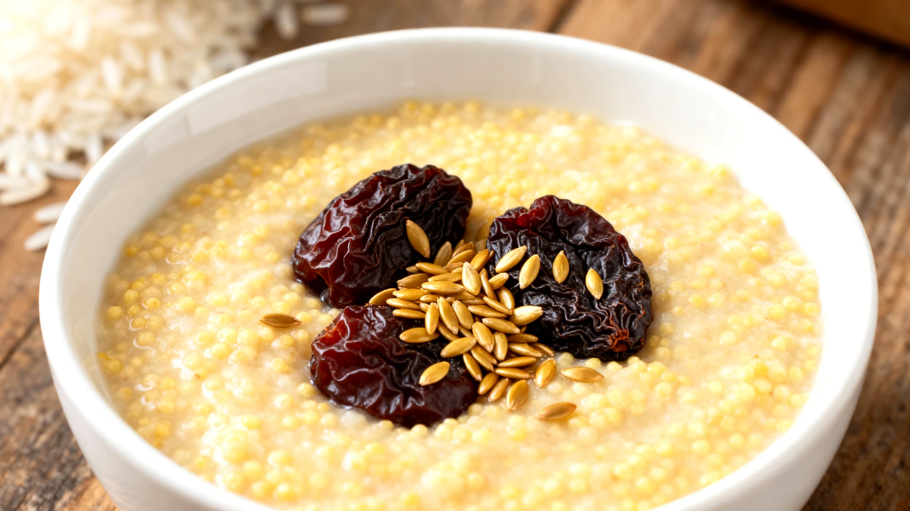 Porridge di miglio con prugne secche e semi di lino"