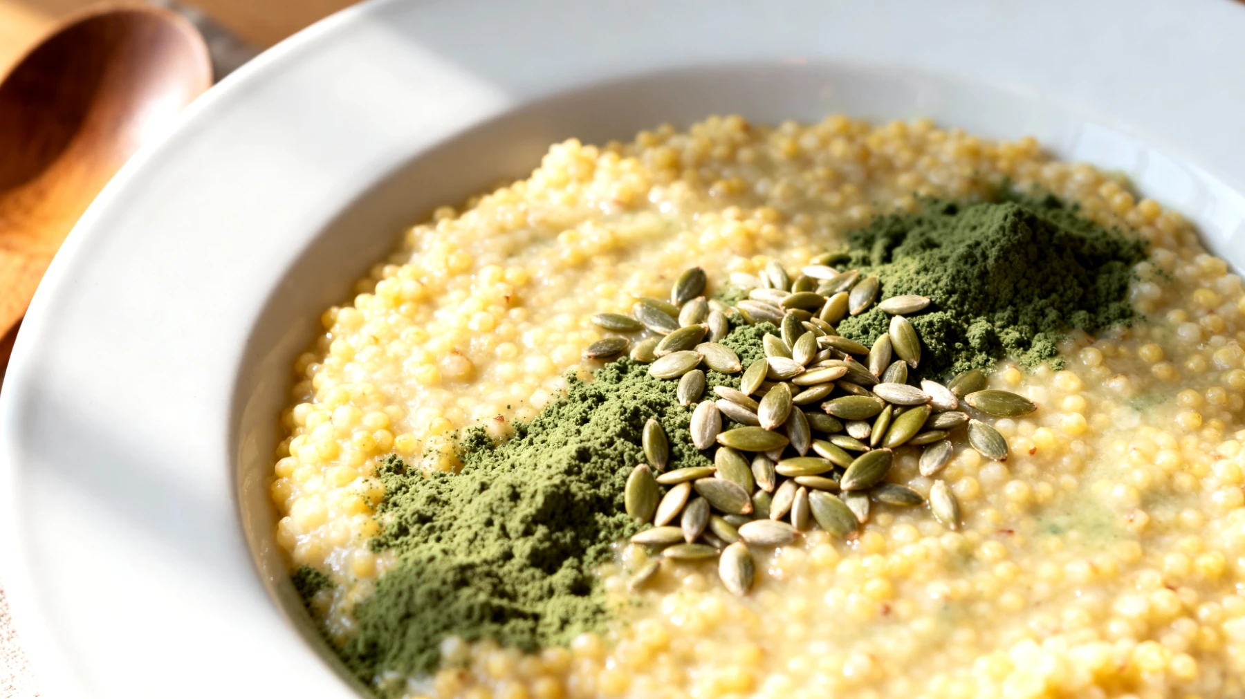 Porridge di miglio con semi di canapa e spirulina"