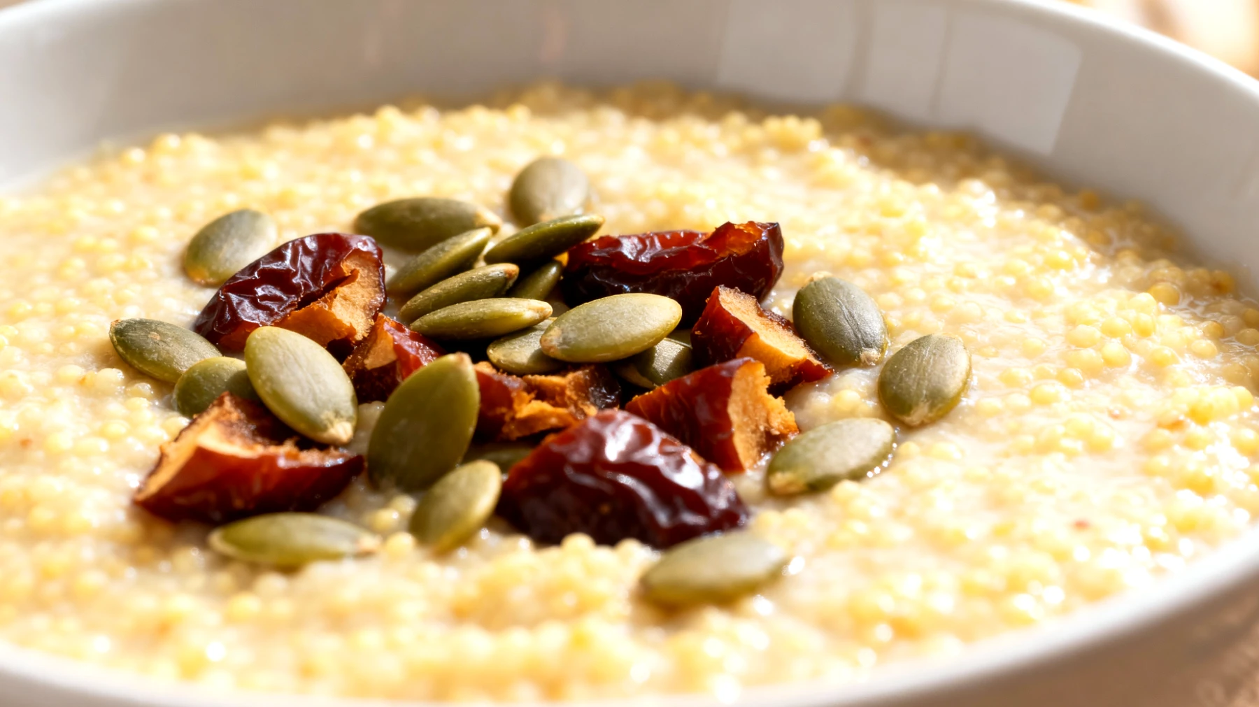 Porridge di miglio con semi di zucca e datteri"