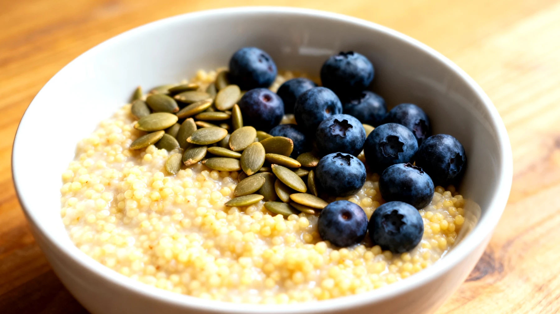 Porridge di miglio con semi di zucca e mirtilli"